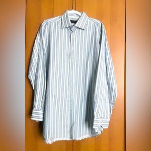 Men's Striped Blue and White Shirt